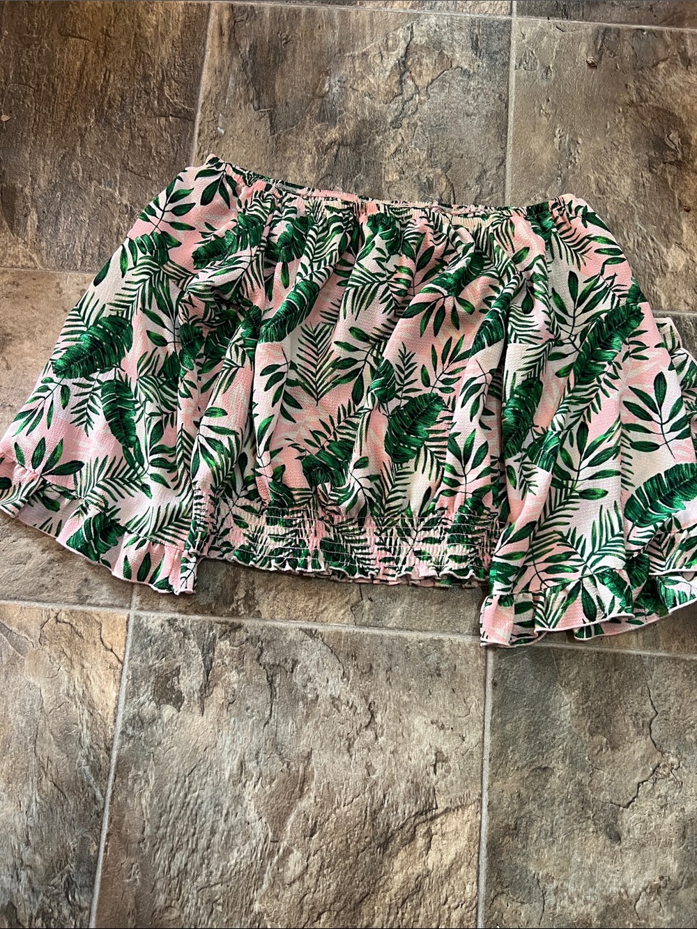 Self Esteem Pink and Green Tropical Print Top